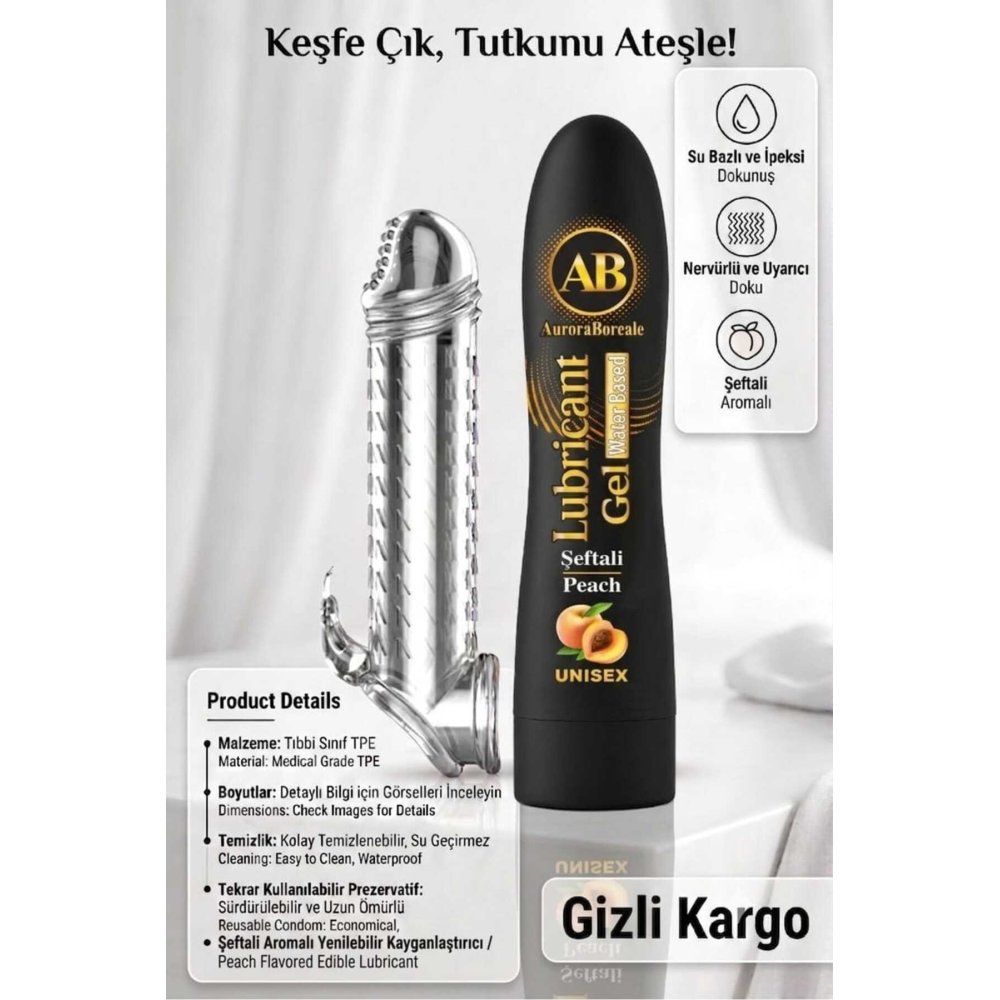 Premium 125 ML Şeftali Aromalı Kayganlaştırıcı Lubricant Jel Tekrar Kullanılabilir Prezervatif Sepeti