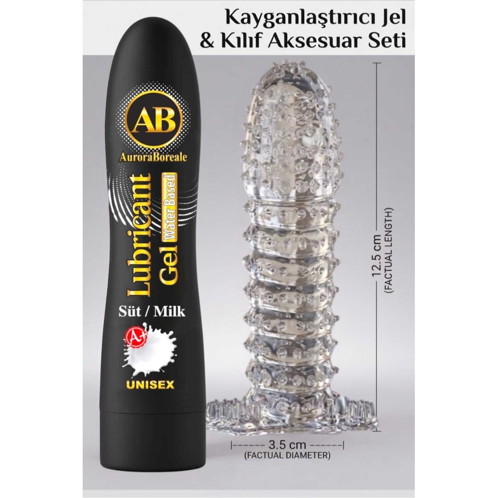 Premium 125 ML Süt Aromalı Kayganlaştırıcı Jel Şeffaf Kılıf Tırtıklı Prezervatif 2 li Set
