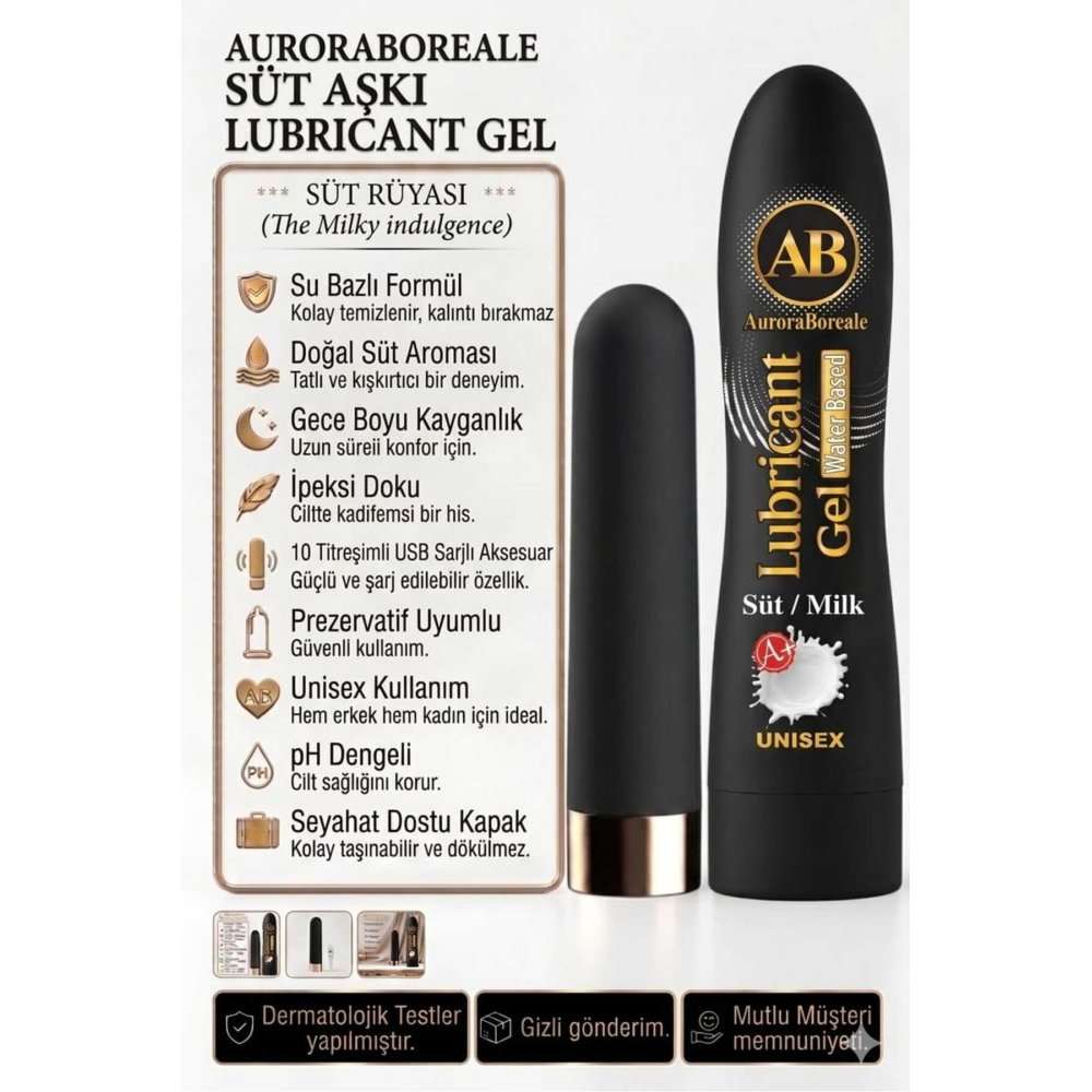 Premium 125 ML Süt Aromalı Kayganlaştırıcı Jel USB Şarjlı 10 Titreşim Modlu Aksesuar Set