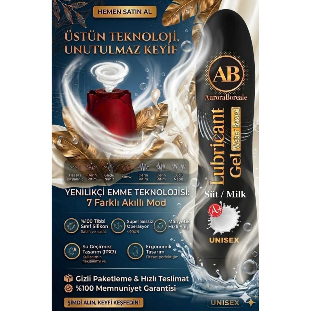 Premium 125 ML Sütlü Kayganlaştırıcı Jel 7 titreşim Modlu ve Gül Aksesuar Set
