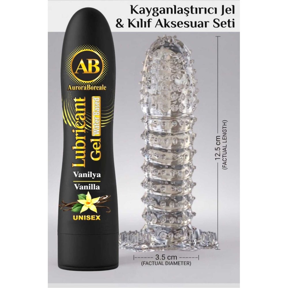 Premium 125 ML Vanilyalı Kayganlaştırıcı Jel Şeffaf Kılıf Tırtıklı Prezervatif 2 li Set