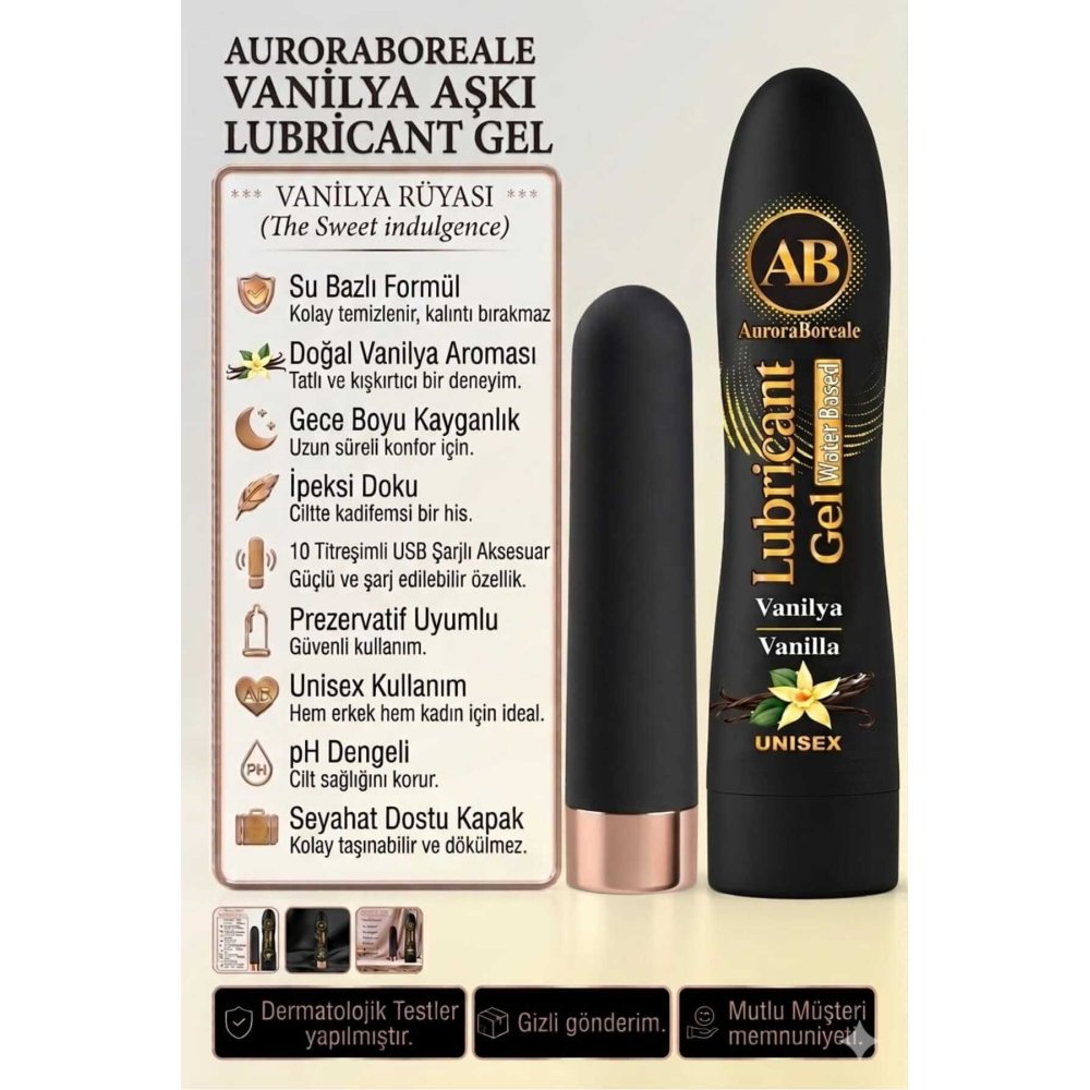 Premium 125 ML Vanilyalı Kayganlaştırıcı Jel USB Şarjlı 10 Titreşim Modlu Aksesuar Set