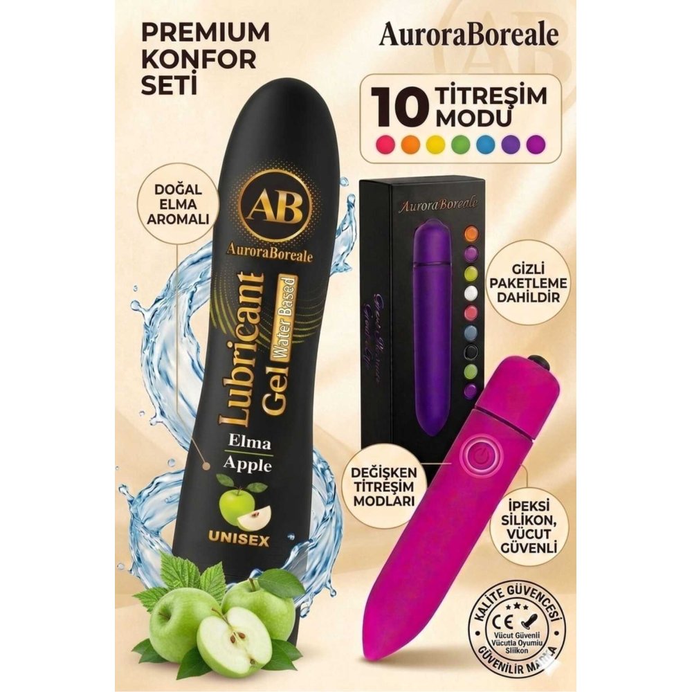 Premium 125 ML Yeşil Elma Aromalı Kayganlaştırıcı Jel 10 Titreşim Modlu Aksesuar Set