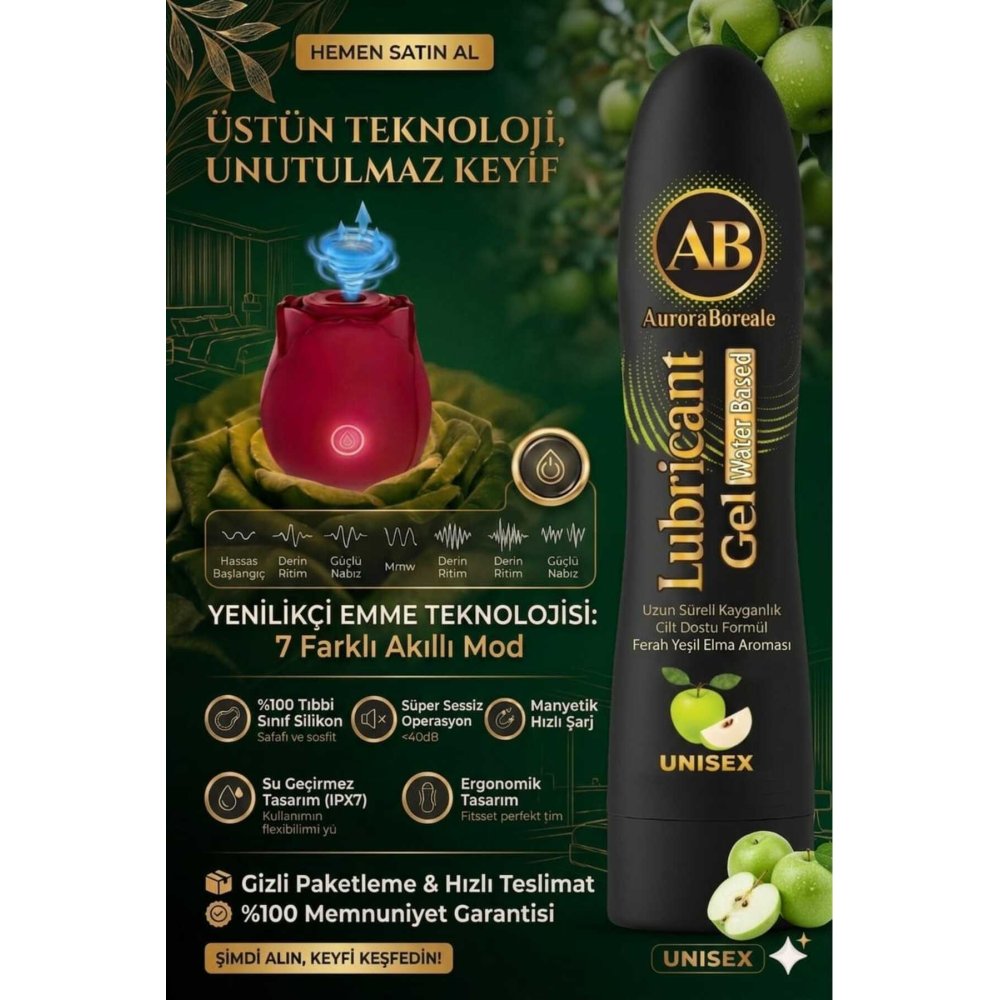 Premium 125 ML Yeşil Elmalı Kayganlaştırıcı Jel 7 titreşim Modlu ve Vakum Gül Aksesuar Set