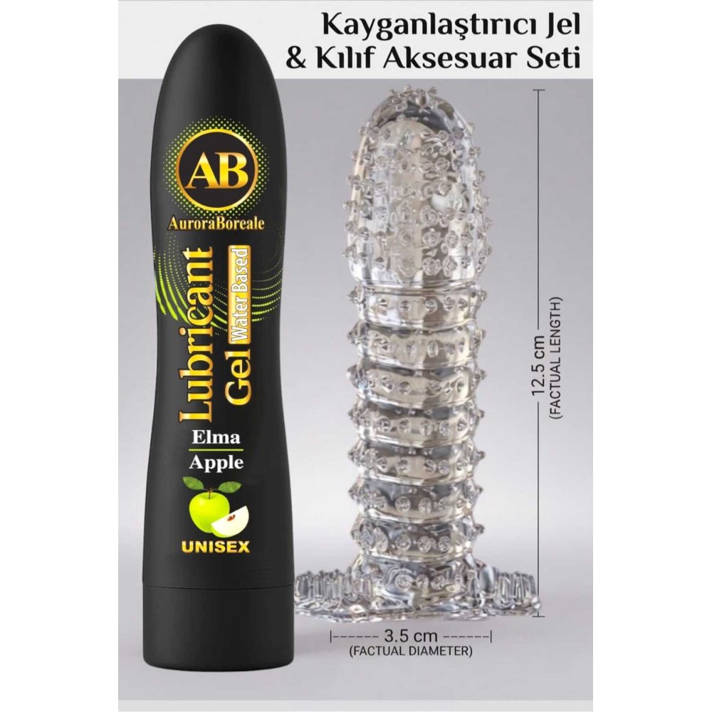 Premium 125 ML Yeşil Elmalı Kayganlaştırıcı Jel Şeffaf Kılıf Tırtıklı Prezervatif 2 li Set