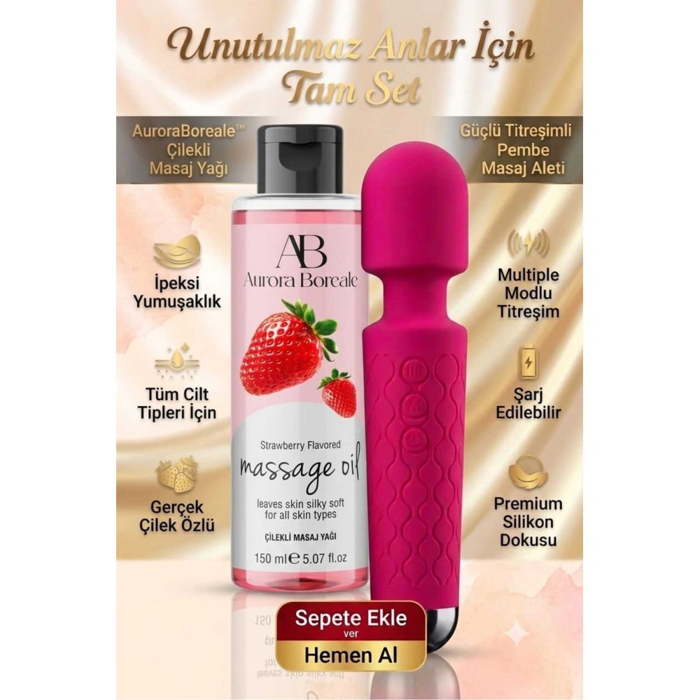 Premium 150 ML Çilek Kokulu Masaj Jeli Masaj Aleti Aksesuar Avantajlı Sepet