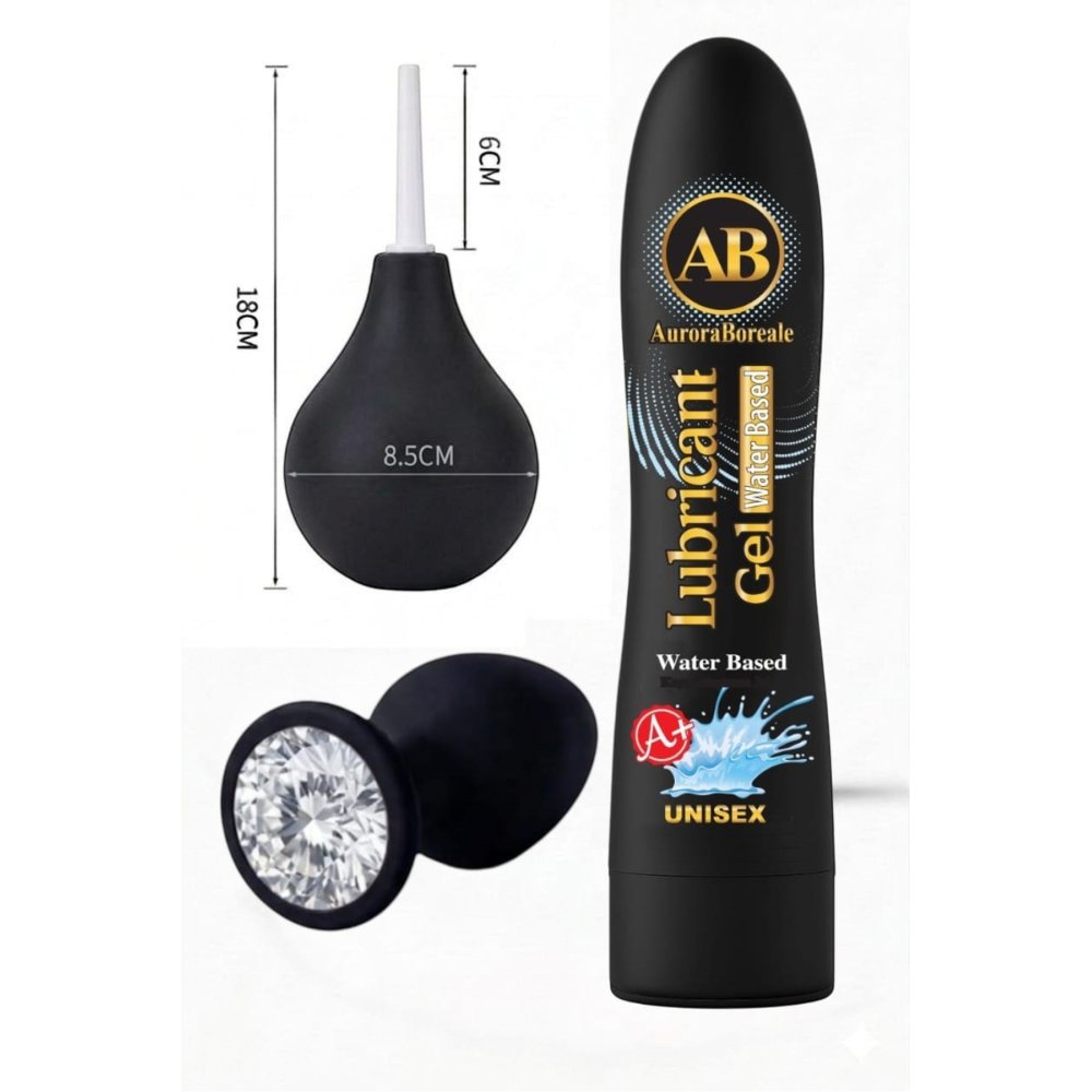 Premium A+ Plus Su Bazlı Kayganlaştırıcı Jel Siyah Pompası Beyaz Taşlı Aksesuar 3 lü Set