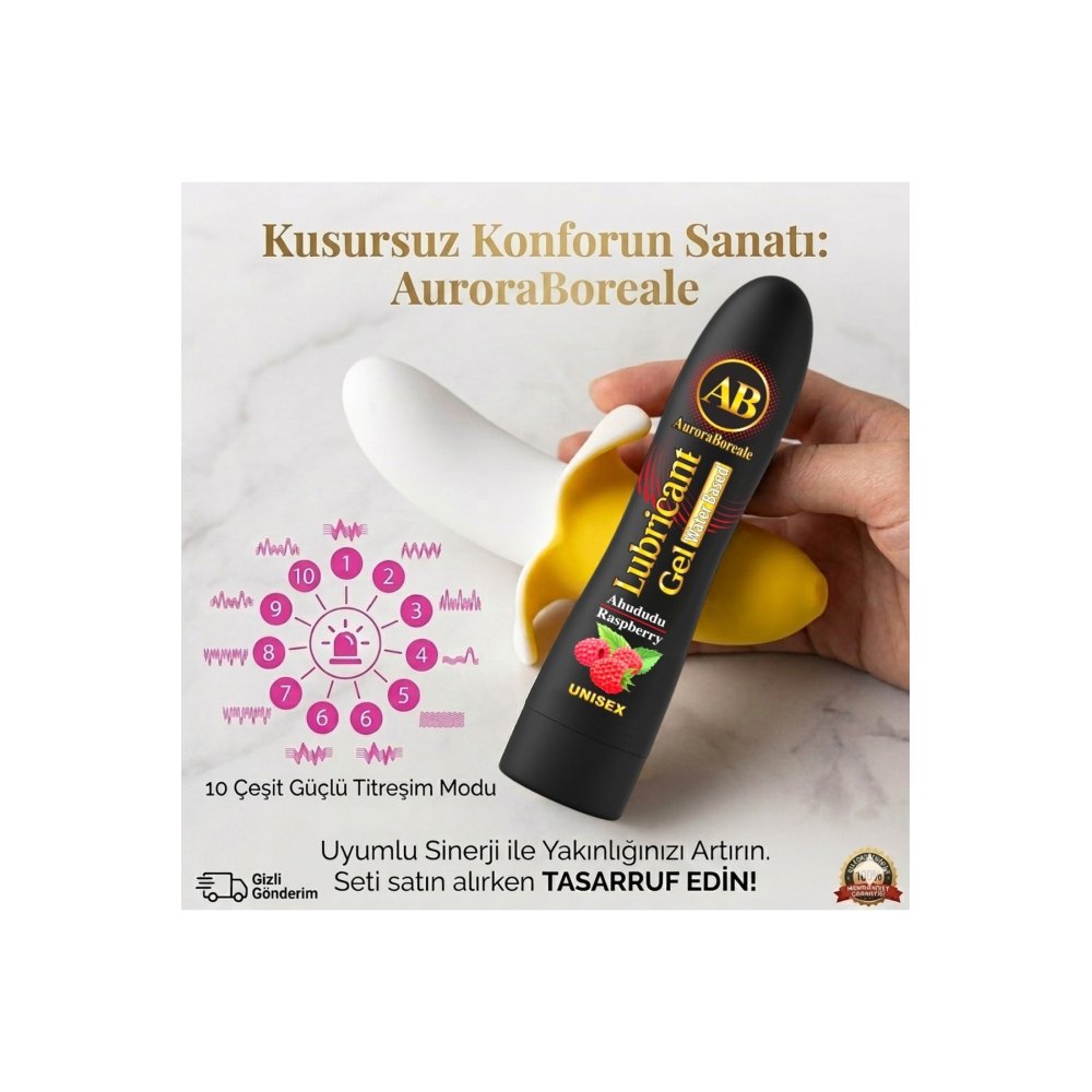 Premium Ahududu Aromalı Kayganlaştırıcı Jel 10 Modlu Muz Tasarımlı Masaj Aleti Aksesuar Set