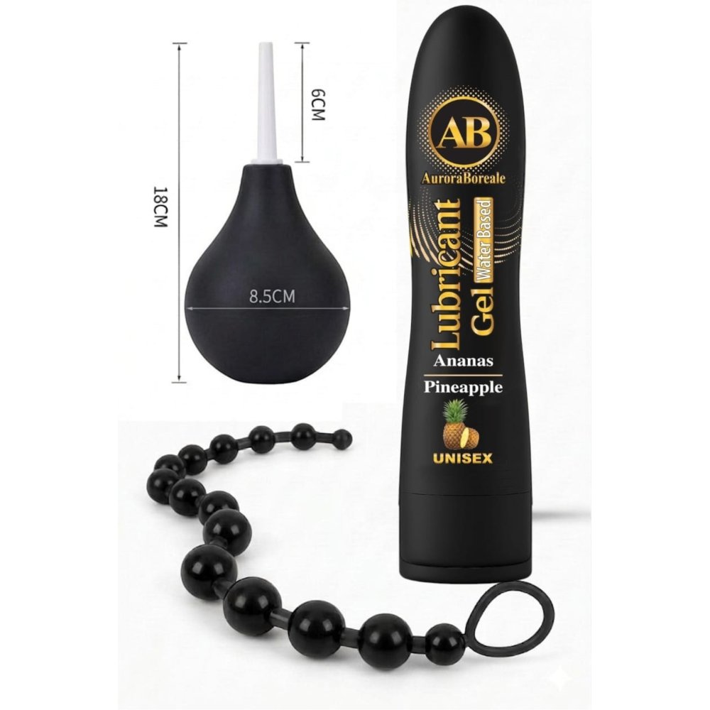 Premium Ananaslı Kayganlaştırıcı Jel Siyah Temizleme Pompası Boncuk Aksesuar Set
