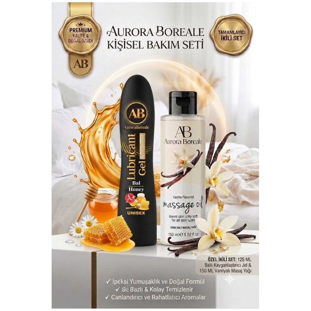Premium Bal Aromalı Kayganlaştırıcı Jel Vanilya Kokulu Masaj Yağı 2 si 1 Arada Set
