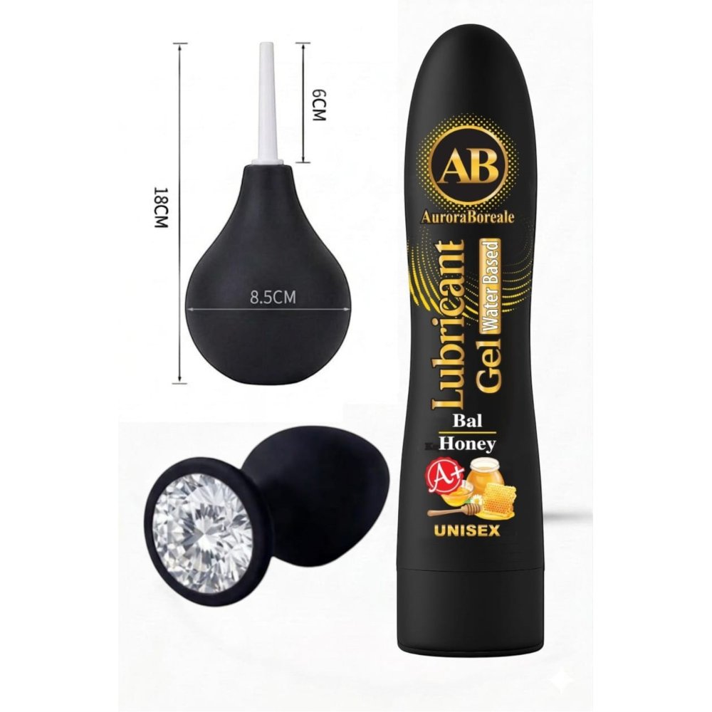 Premium Ballı Kayganlaştırıcı Jel Siyah Pompası Beyaz Taşlı Aksesuar 3 lü Set