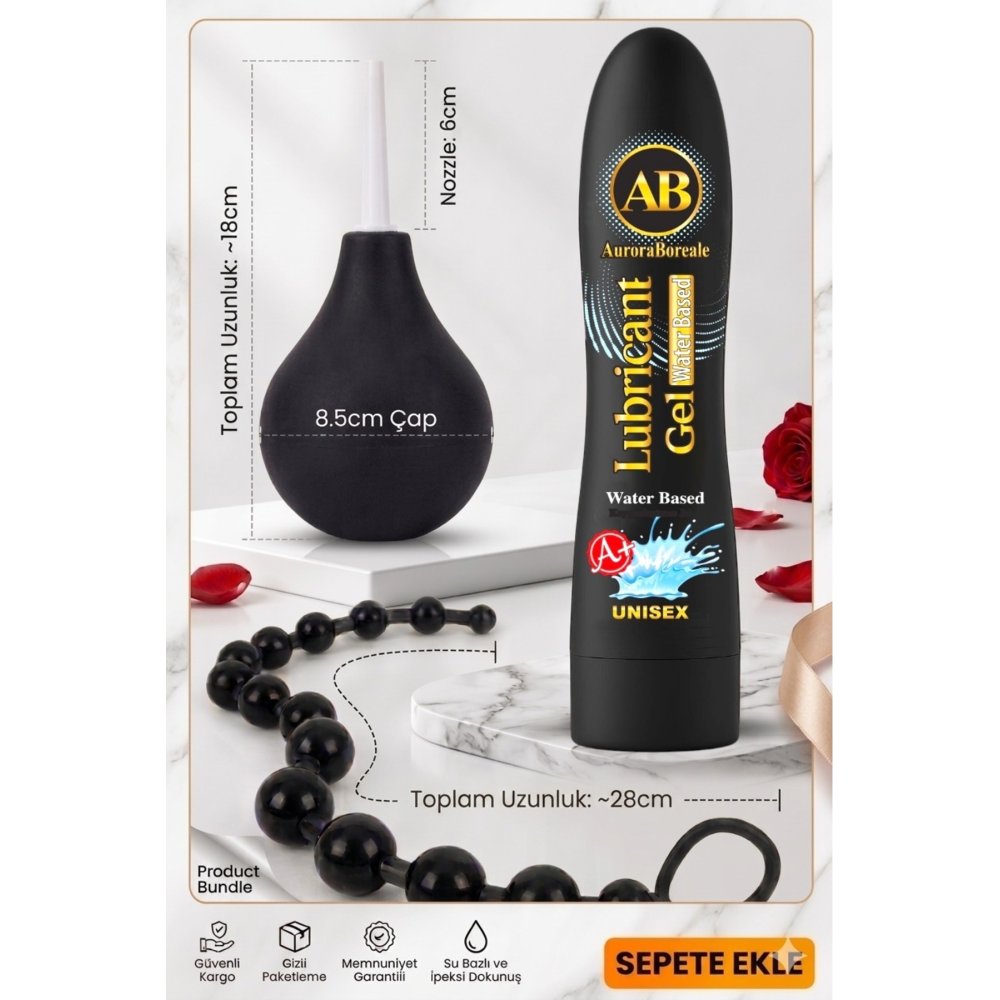 Premium Boğumlu Anal Plug Anal Oyuncak Temizleme A+ Plus Sade Kayganlaştırıcı Jel 3 lü Set