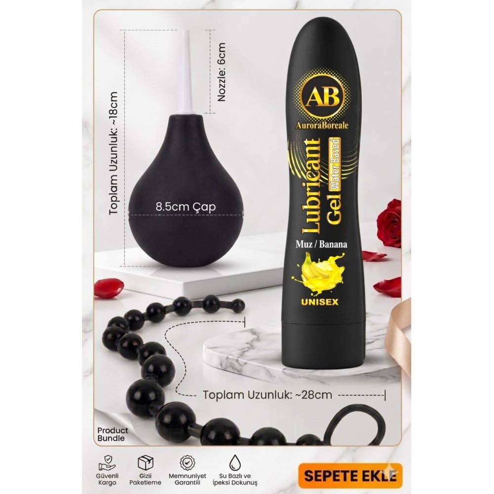 Premium Boğumlu Anal Plug Anal Oyuncak Temizleme Muzlu Kayganlaştırıcı Jel 3 lü Set