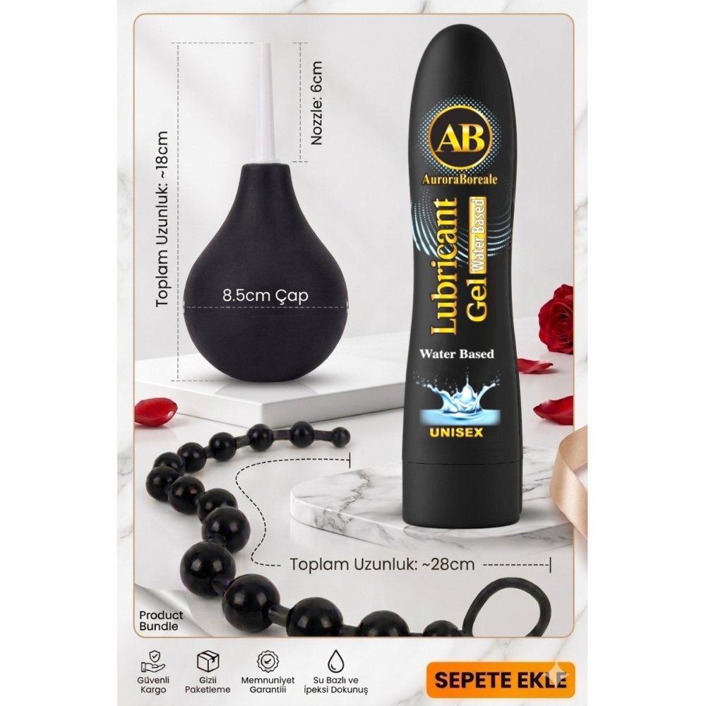 Premium Boğumlu Anal Plug Anal Oyuncak Temizleme Sade Su Bazlı Kayganlaştırıcı Jel 3 lü Set