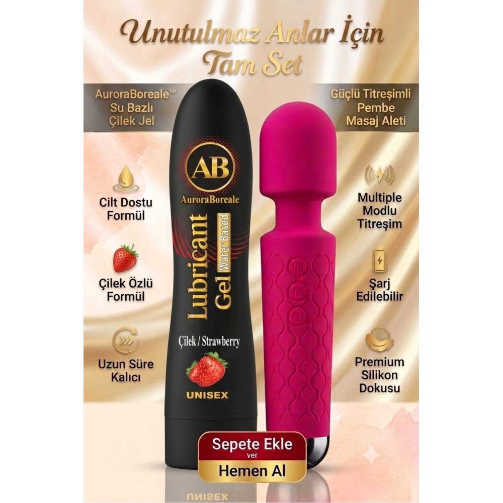 Premium Çilek Aromalı 125 ML Kayganlaştırıcı Jel Masaj Aleti Aksesuar Avantajlı Sepet