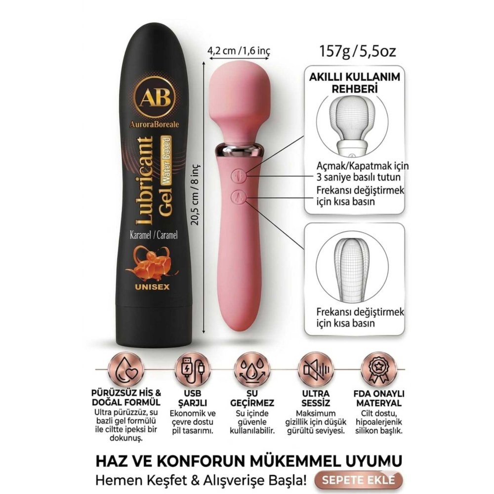 Premium Karamelli Kayganlaştırıcı Jel 10 Titreşim Modlu Masaj Aksesuar Set