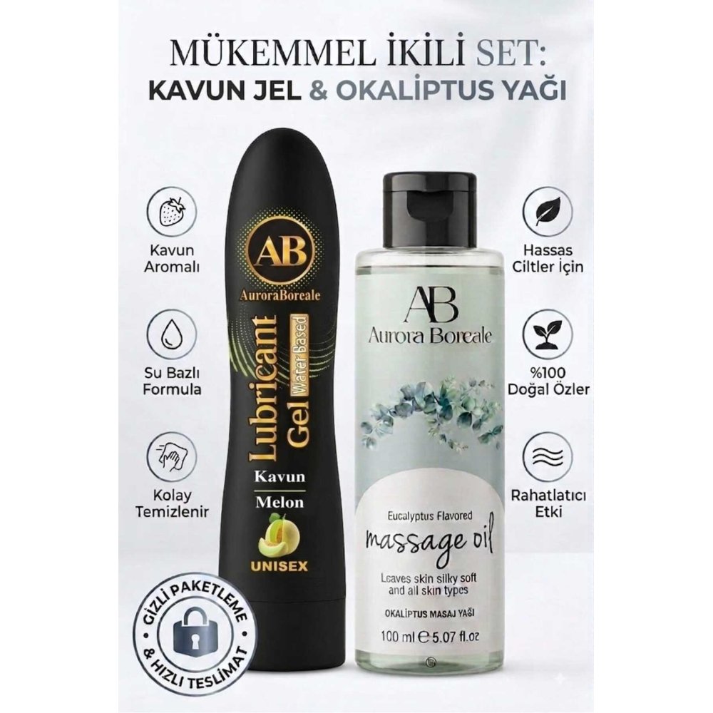 Premium Kavunlu Kayganlaştırıcı Lubricant Jel Okaliptus Masaj Yağı 2 Li Set