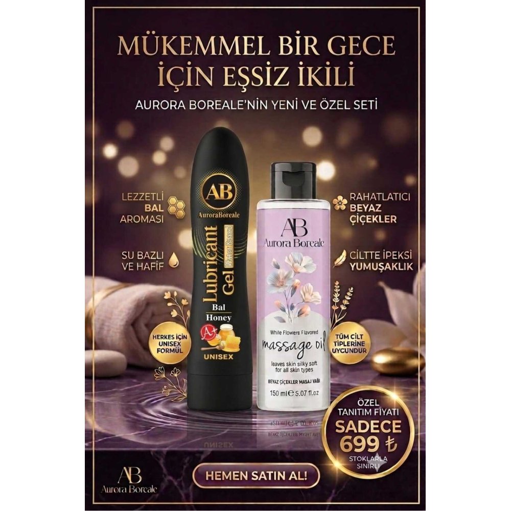 Premium Kayganlık Bal Aromalı Kayganlaştırıcı Jel Beyaz Çiçekler Masaj Jeli 2 li Avantajlı Set