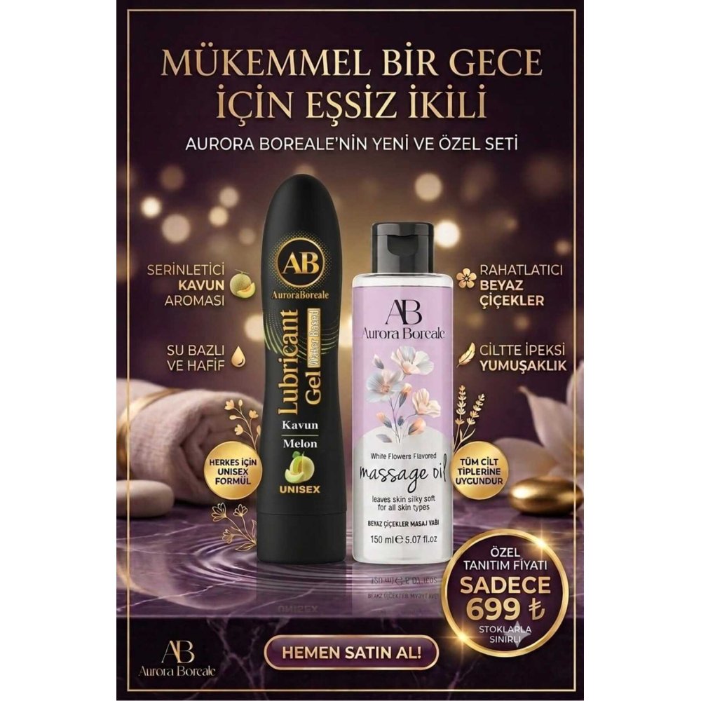 Premium Kayganlık Kavun Aromalı Kayganlaştırıcı Jel Beyaz Çiçekler Masaj Jeli 2 li Avantajlı Set