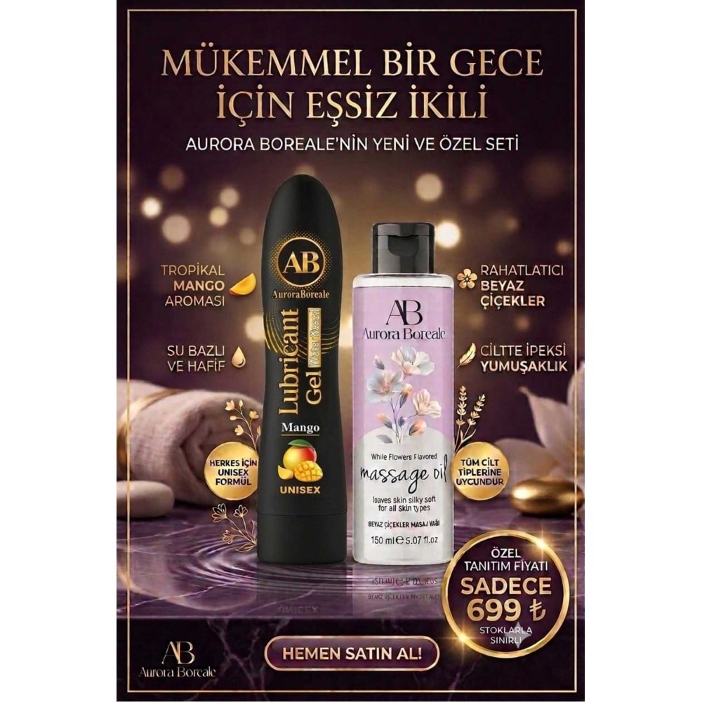 Premium Kayganlık Mango Aromalı Kayganlaştırıcı Jel Beyaz Çiçekler Masaj Jeli 2 li Avantajlı Set