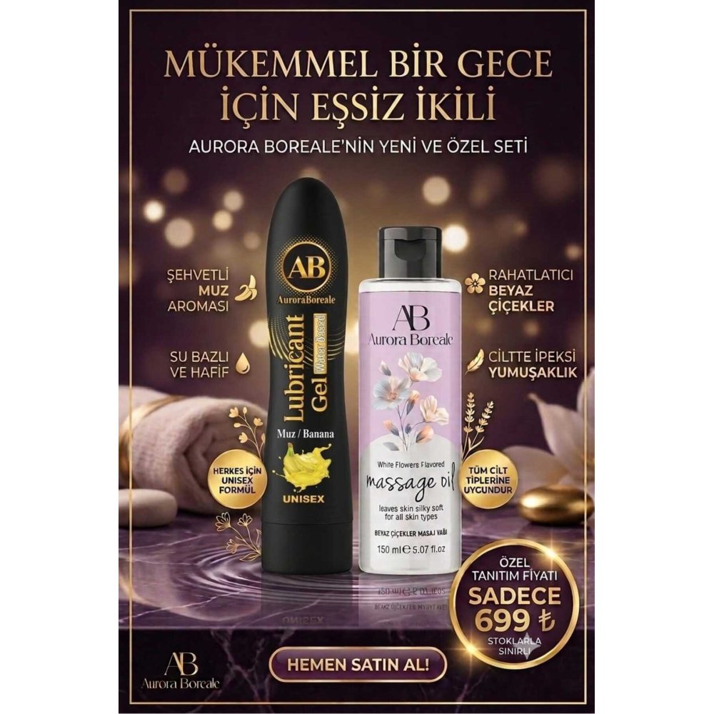 Premium Kayganlık Muz Aromalı Kayganlaştırıcı Jel Beyaz Çiçekler Masaj Jeli 2 li Avantajlı Set
