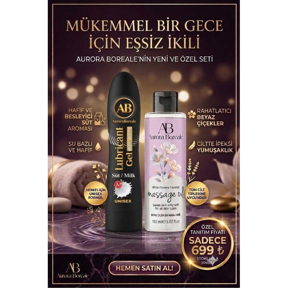 Premium Kayganlık Süt Aromalı Kayganlaştırıcı Jel Beyaz Çiçekler Masaj Jeli 2 li Avantajlı Set