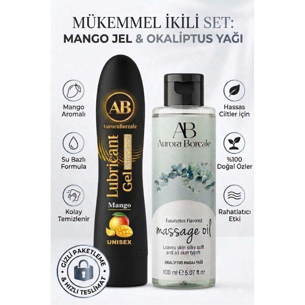 Premium Mangolu Kayganlaştırıcı Lubricant Jel Okaliptus Masaj Yağı 2 Li Set
