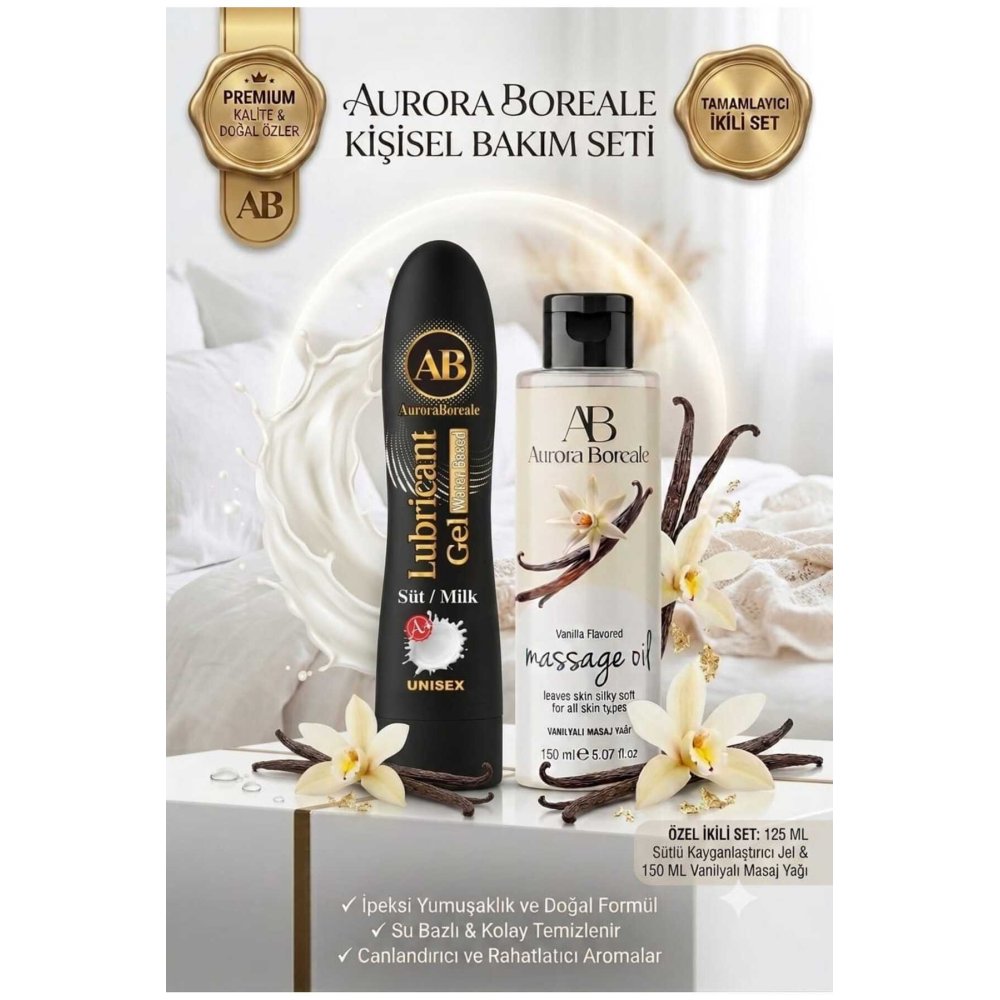 Premium Süt Aromalı Kayganlaştırıcı Jel Vanilya Kokulu Masaj Yağı 2 si 1 Arada Set
