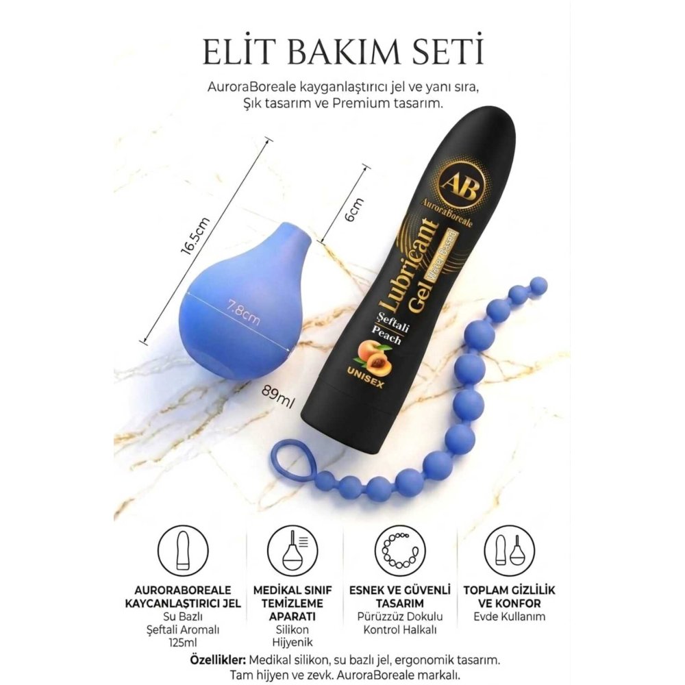 Premium Temizleme Pompası Boğumlu Anal Oyuncak Şeftali Aromalı Kayganlaştırıcı 3 lü Seti
