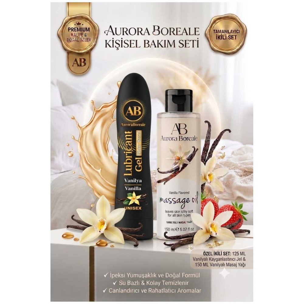 Premium Vanilya Aromalı Kayganlaştırıcı Jel Vanilya Kokulu Masaj Yağı 2 si 1 Arada Set
