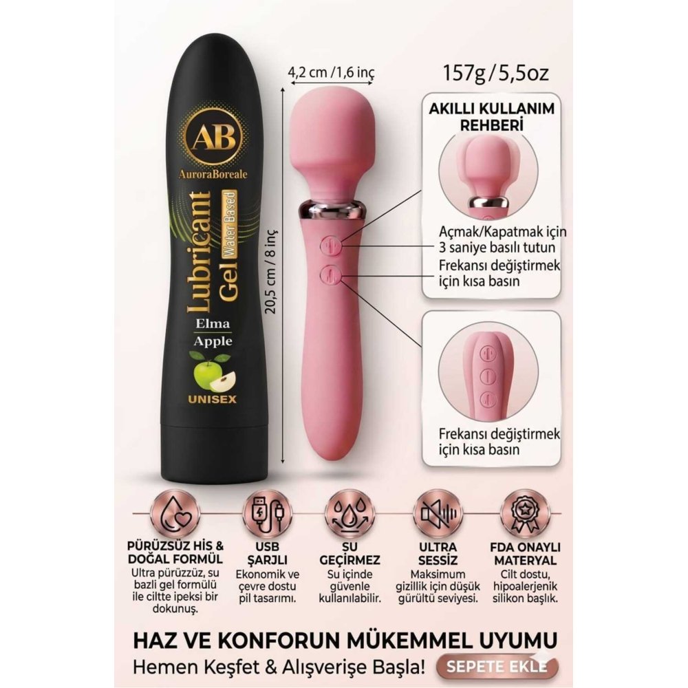 Premium Yeşil Elmalı Kayganlaştırıcı Jel 10 Titreşim Modlu Masaj Aksesuar Set