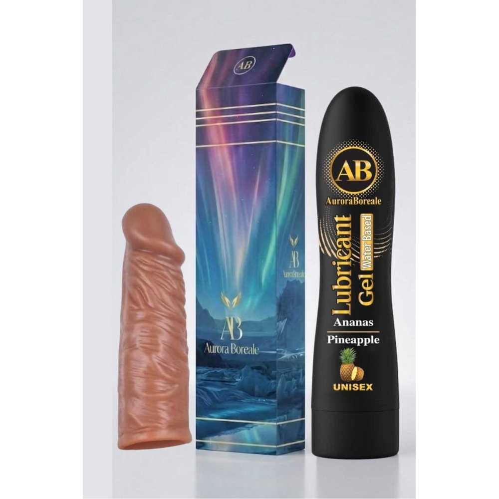 Realistik 14 Cm Penis Kılıf Oyuncak Dildo Kılıfı Premium Ananaslı Kayganlaştırıcı Jel 2 li Set