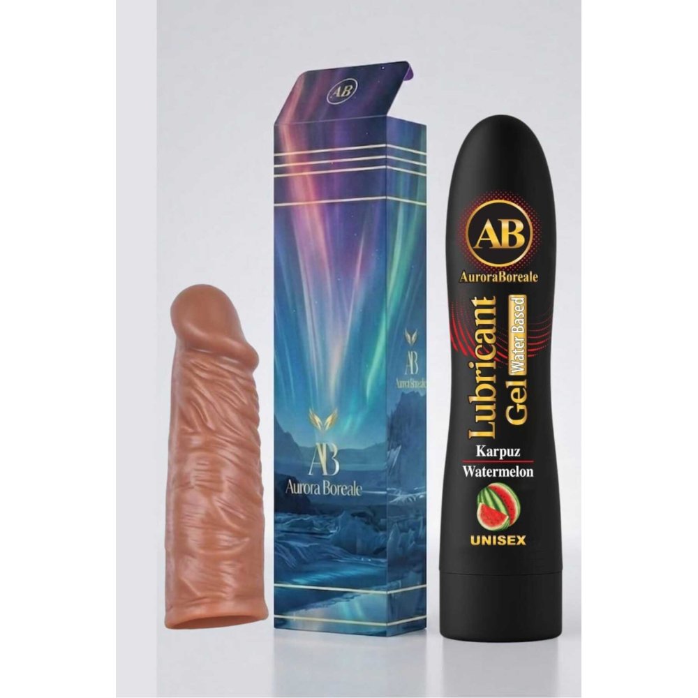 Realistik 14 Cm Penis Kılıf Oyuncak Dildo Kılıfı Premium Karpuzlu Kayganlaştırıcı Jel 2 li Set