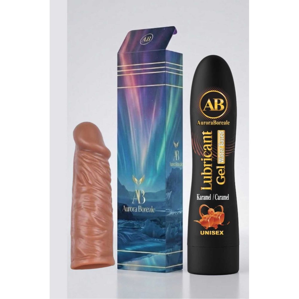 Realistik 14 Cm Penis Kılıf Oyuncak Dildo Kılıfı Premium Karamelli Kayganlaştırıcı Jel 2 li Set