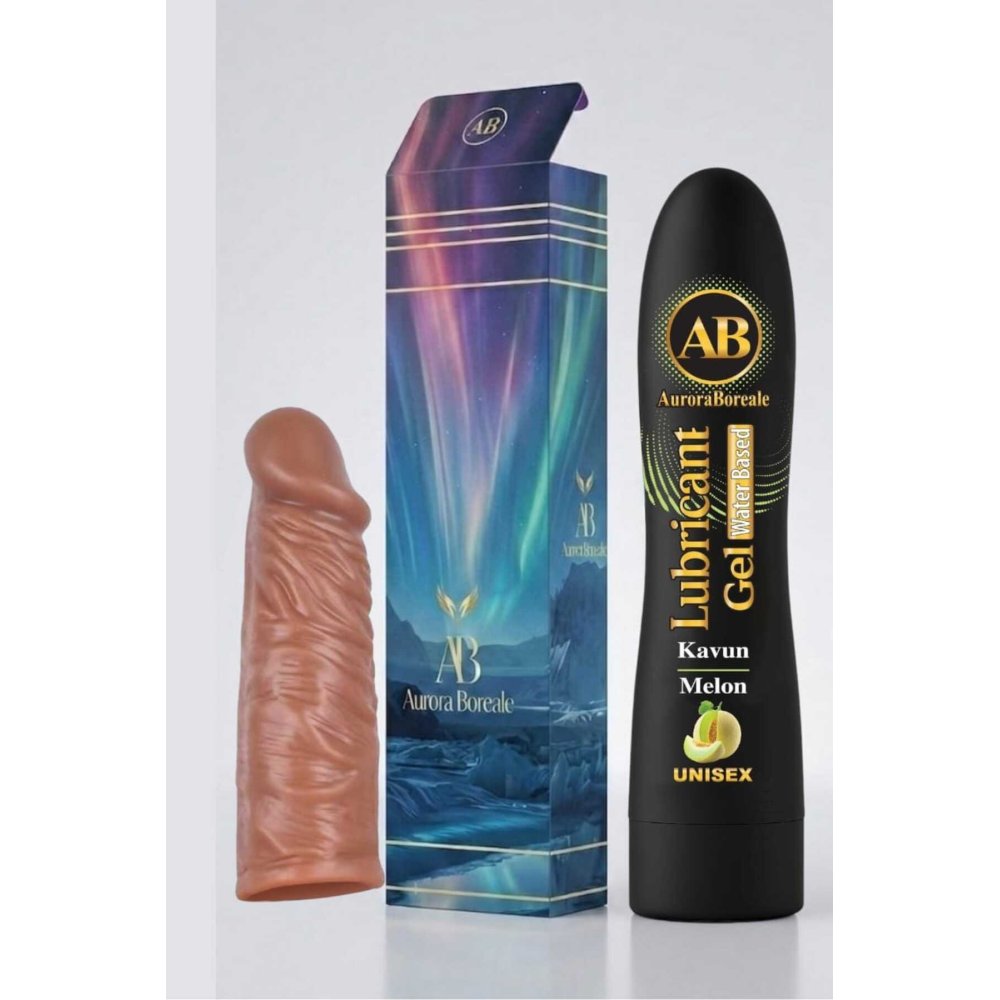 Realistik 14 Cm Penis Kılıf Oyuncak Dildo Kılıfı Premium Kavun Kayganlaştırıcı Jel 2 li Set