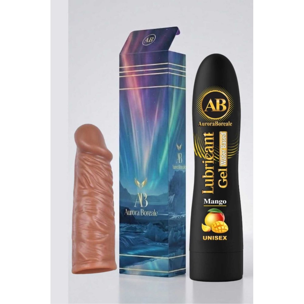 Realistik 14 Cm Penis Kılıf Oyuncak Dildo Kılıfı Premium Mangolu Kayganlaştırıcı Jel 2 li Set