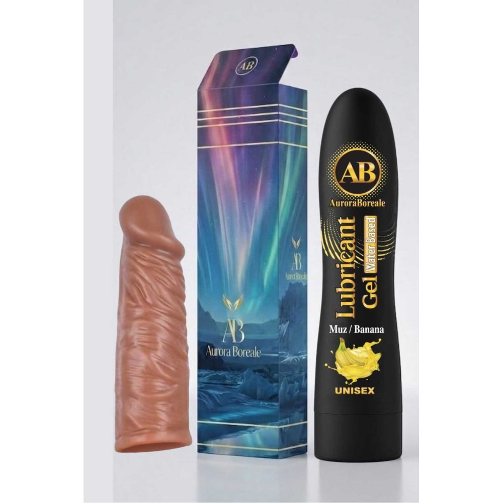 Realistik 14 Cm Penis Kılıf Oyuncak Dildo Kılıfı Premium Muzlu Kayganlaştırıcı Jel 2 li Set