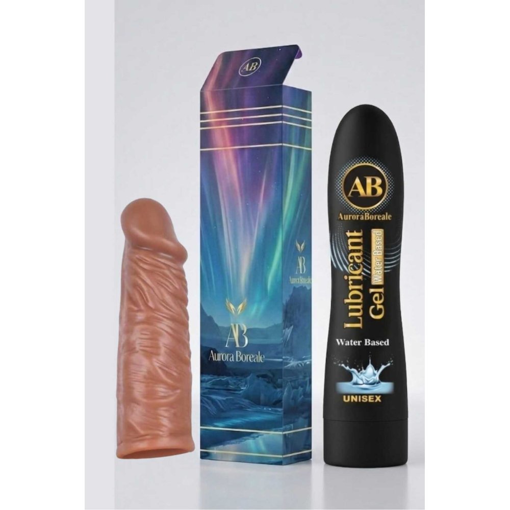 Realistik 14 Cm Penis Kılıf Oyuncak Dildo Kılıfı Premium Sade Su Bazlı Kayganlaştırıcı Jel Set