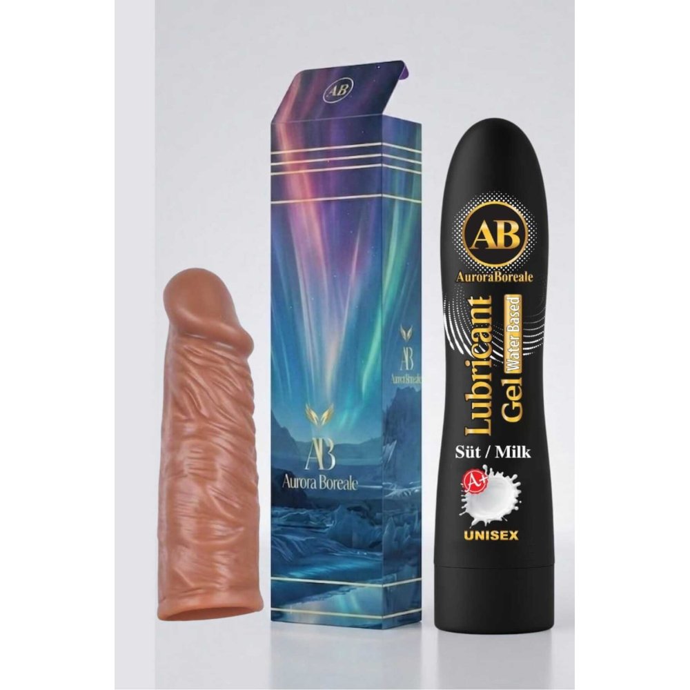 Realistik 14 Cm Penis Kılıf Oyuncak Dildo Kılıfı Premium Sütlü Kayganlaştırıcı Jel 2 li Set