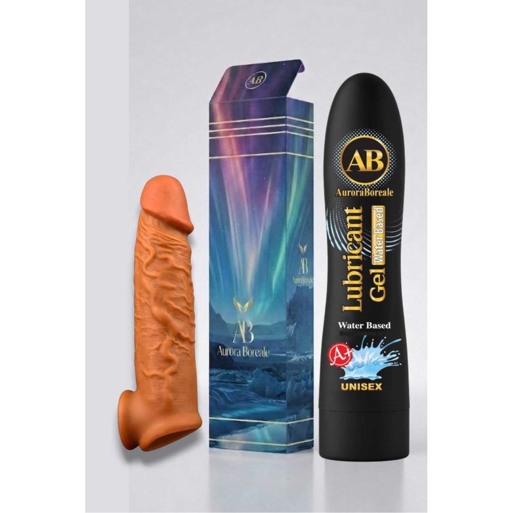 Realistik 16 Cm Penis Kılıf Oyuncak Dildo Kılıfı A+ Plus Su Bazlı Kayganlaştırıcı Jel Set