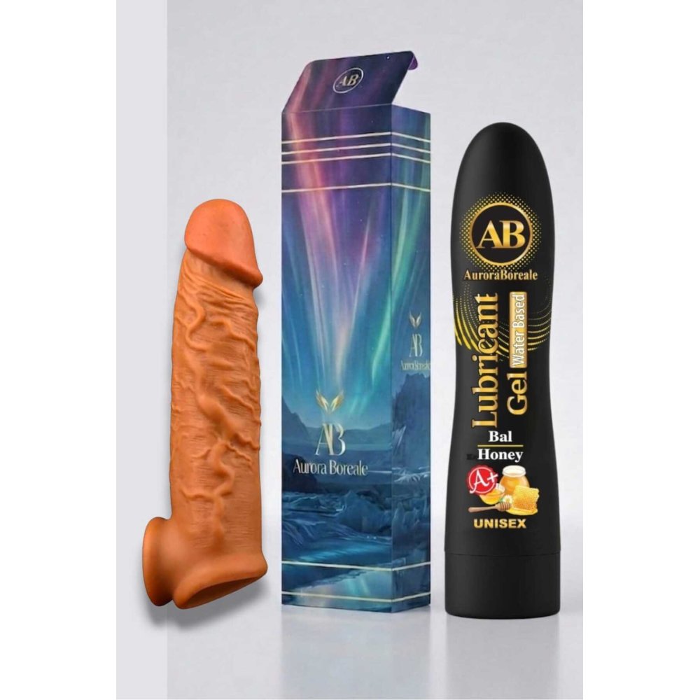 Realistik 16 Cm Penis Kılıf Oyuncak Dildo Kılıfı Premium Ballı Kayganlaştırıcı Jel Set