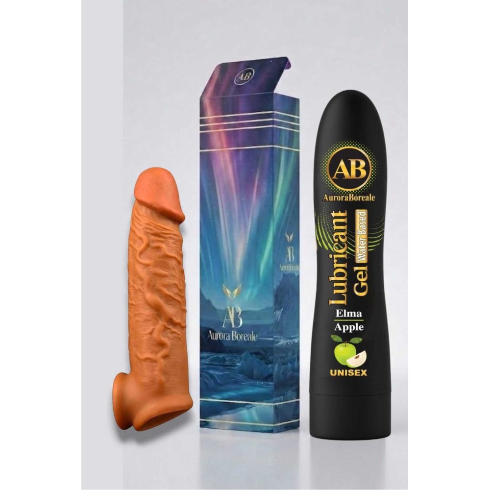 Realistik 16 Cm Penis Kılıf Oyuncak Dildo Kılıfı Premium Elmalı Kayganlaştırıcı Jel Set