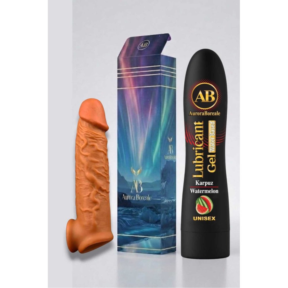 Realistik 16 Cm Penis Kılıf Oyuncak Dildo Kılıfı Premium Karpuzlu Kayganlaştırıcı Jel Set
