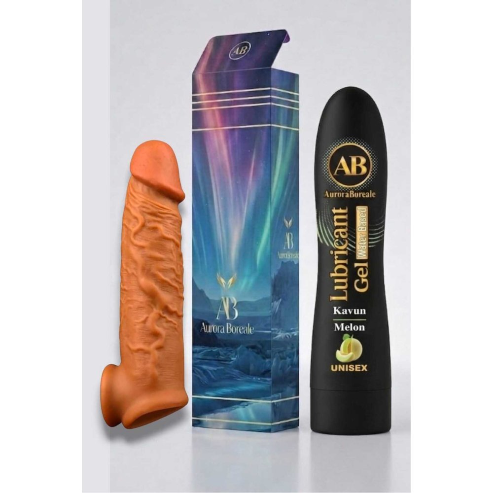 Realistik 16 Cm Penis Kılıf Oyuncak Dildo Kılıfı Premium Kavunlu Kayganlaştırıcı Jel Set