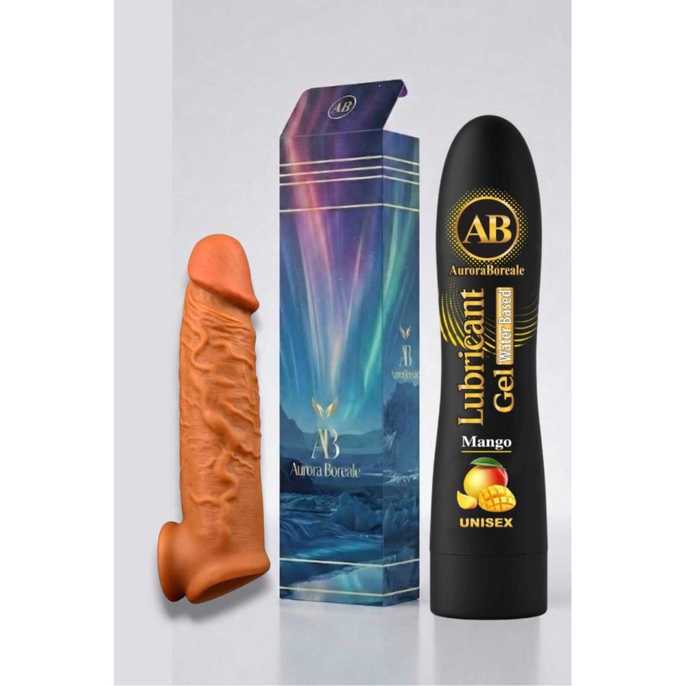 Realistik 16 Cm Penis Kılıf Oyuncak Dildo Kılıfı Premium Mangolu Kayganlaştırıcı Jel Set
