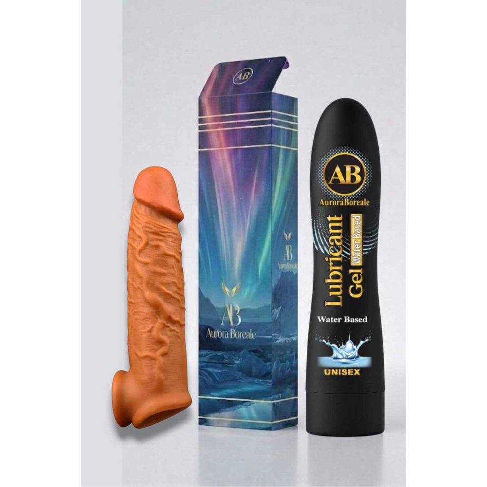 Realistik 16 Cm Penis Kılıf Oyuncak Dildo Kılıfı Premium Sade Su Bazlı Kayganlaştırıcı Jel Set