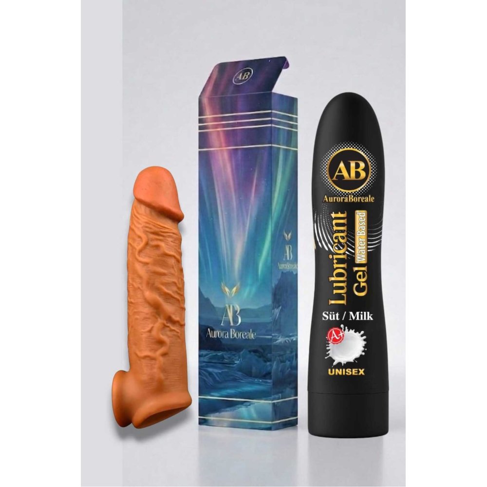 Realistik 16 Cm Penis Kılıf Oyuncak Dildo Kılıfı Premium Sütlü Kayganlaştırıcı Jel Set