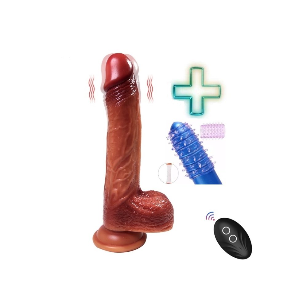 Şarjlı Çift Katmanlı Uzaktan Kumandalı Isıtmalı 360 Derece Dönen Realistik Vibratör Dildo Hediyeli