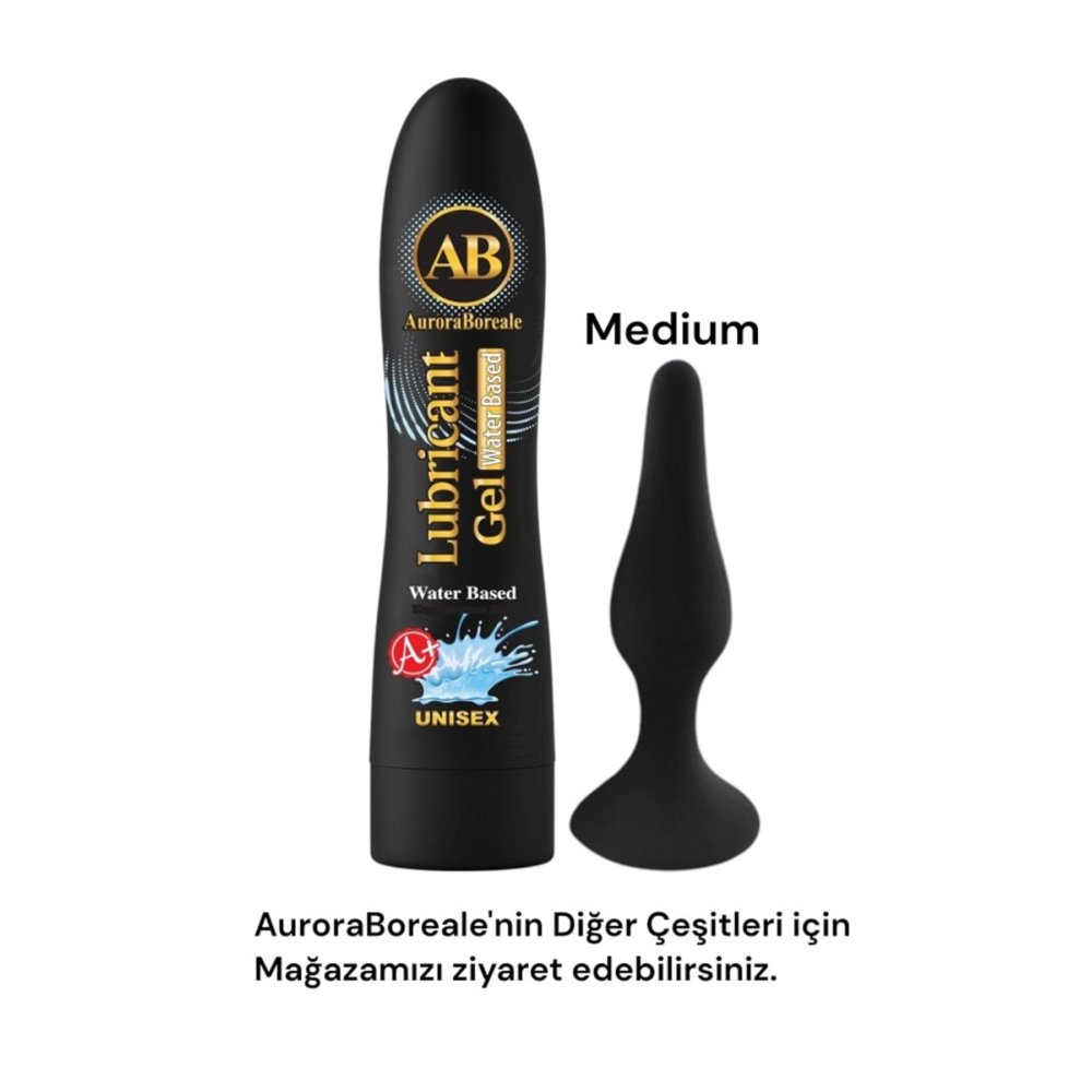 Silikon M Beden Siyah Anal plug Büyük Boy A plus Sade Su bazlı Kayganlaşatırıcı jel Seti