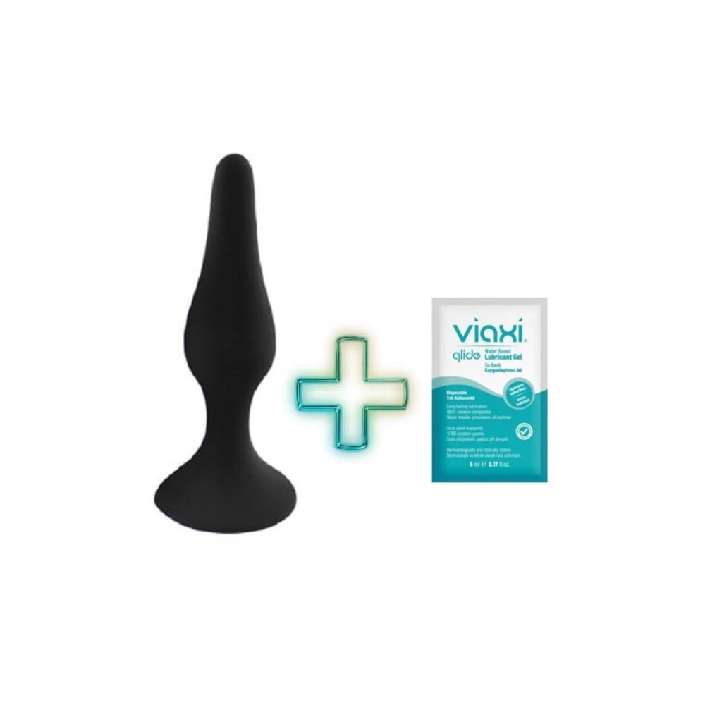 Silikon Yumuşak Dokulu Vantuzlu L Model Siyah Anal Plug Tıkaç Kayganlaştırıcı Hediyeli